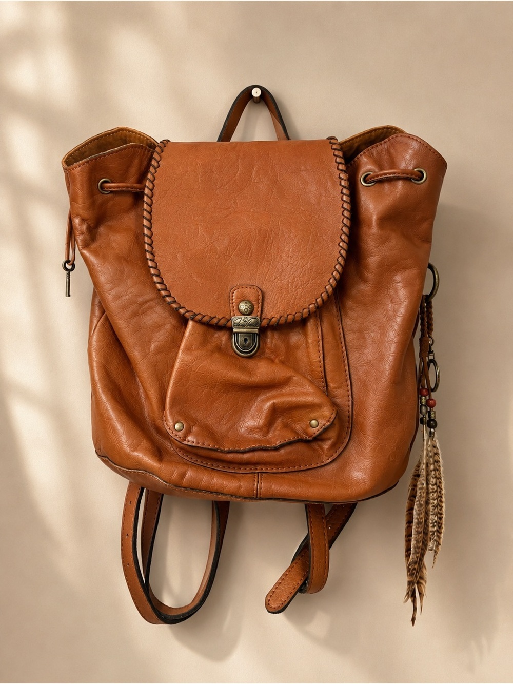 Patricia Nash Discontinued Burnished Leather Cognac Casape Backpack EUC